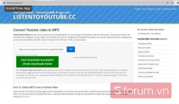 Bạn có thể sử dụng trang web Listentoyoutube.cc để tải xuống video từ Youtube một cách dễ dàng và nhanh chóng.