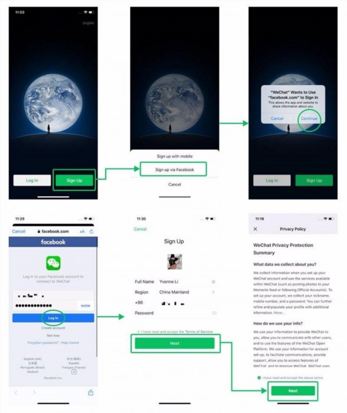 Bạn có thể đăng ký WeChat mà không cần quét mã QR bằng cách đăng nhập thông qua tài khoản Facebook của mình.