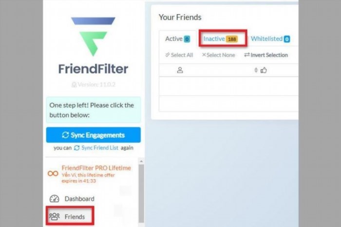 Sử dụng FriendFilter app giai đoạn thứ 5.