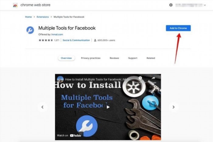 Sử dụng công cụ Multiple Tools for Facebook bước 1.