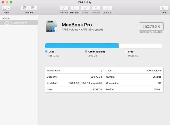 Cách 2: Để kiểm tra dung lượng ổ cứng của máy Mac, bạn có thể sử dụng ứng dụng Disk Utility.