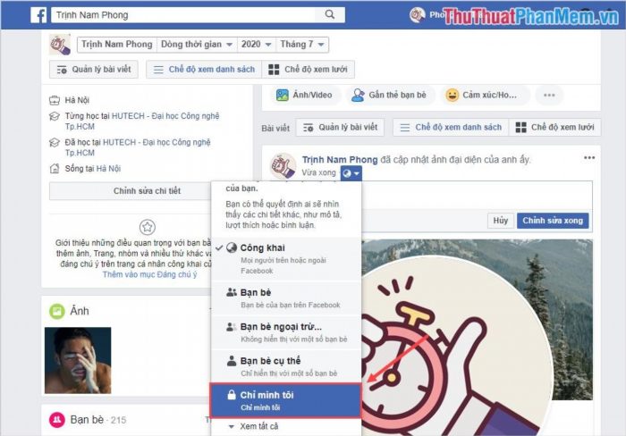 Để thay đổi ảnh đại diện chỉ của bạn (Only me) trên nền tảng Facebook trên máy tính, bạn có thể làm như sau.