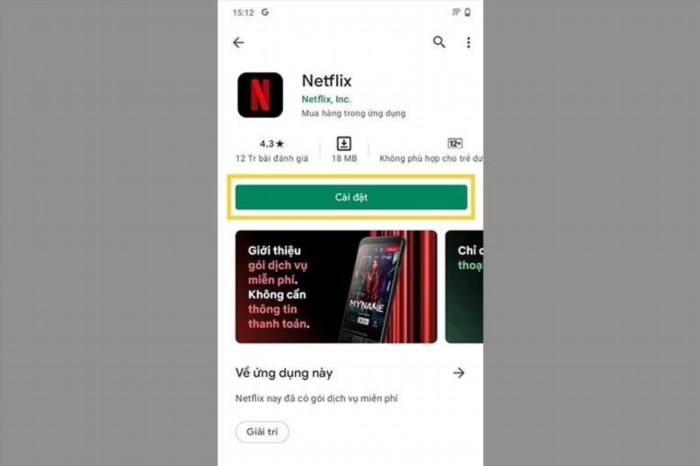 Tìm kiếm và tải ứng dụng Netflix từ cửa hàng ứng dụng.