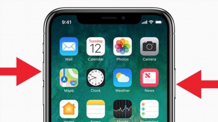 Chụp màn hình trên iPhone không có nút Home được thực hiện bằng cách nhấn đồng thời nút tăng âm lượng và nút nguồn, sau đó màn hình sẽ được chụp lại và lưu trong ảnh chụp màn hình.