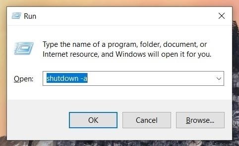 Vô hiệu hóa việc đặt thời gian tắt máy tính tự động bằng lệnh shutdown -a.