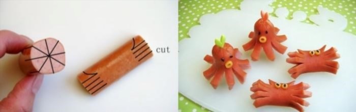Cách cắt xúc xích hình bạch tuộc: