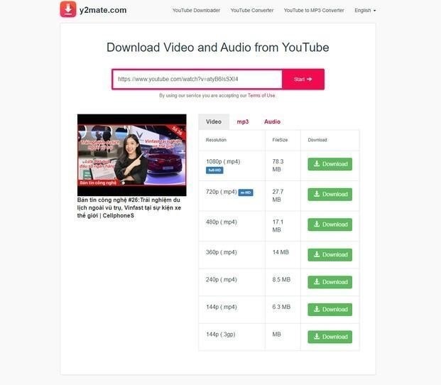 Bạn có thể tải nhạc từ Youtube về định dạng MP3 thông qua trang web y2mate.com.