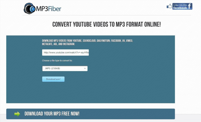 Truy cập vào MP3Fiber giúp bạn dễ dàng tải và chuyển đổi các file âm thanh từ các dịch vụ trực tuyến như YouTube, Spotify, SoundCloud... với chất lượng cao và đơn giản chỉ bằng một vài bước đơn giản.