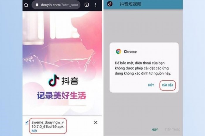 Tải ứng dụng Douyin từ trang web để cài đặt TikTok Trung Quốc trên điện thoại Android.