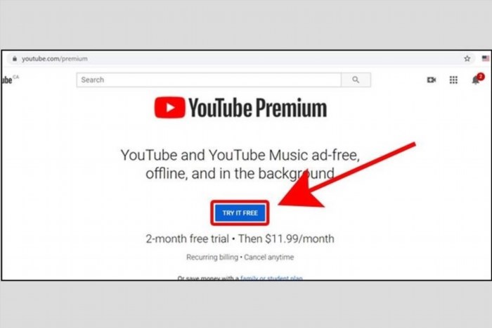 Truy cập vào trang đăng ký YouTube Premium để thử miễn phí.
