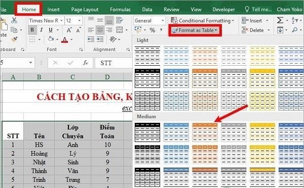 3. Hướng dẫn tạo bảng trong Excel bằng Format as Table giúp bạn dễ dàng tạo ra các bảng dữ liệu chuyên nghiệp và thẩm mỹ trong chương trình Excel. Bằng cách chọn Format as Table, bạn có thể áp dụng các mẫu bảng có sẵn hoặc tùy chỉnh theo ý muốn của mình. Điều này giúp tăng tính thẩm mỹ và trực quan cho bảng dữ liệu của bạn, đồng thời giúp bạn dễ dàng sắp xếp, lọc và định dạng các ô trong bảng.