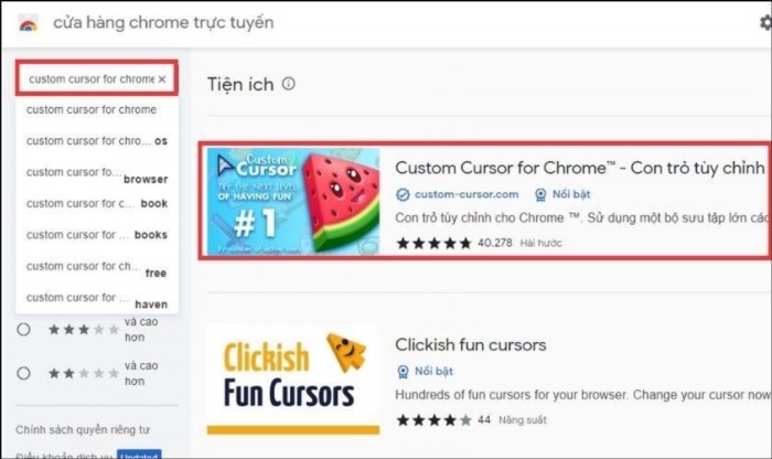 Trong cửa hàng Chrome, bạn có thể thay đổi con trỏ chuột máy tính để tùy chỉnh giao diện và trải nghiệm duyệt web của mình.