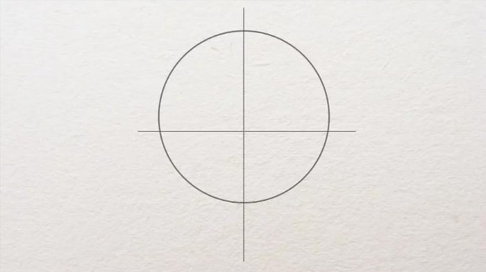 Vẽ hình tròn làm mặt và hai đường kẻ ngang, dọc.