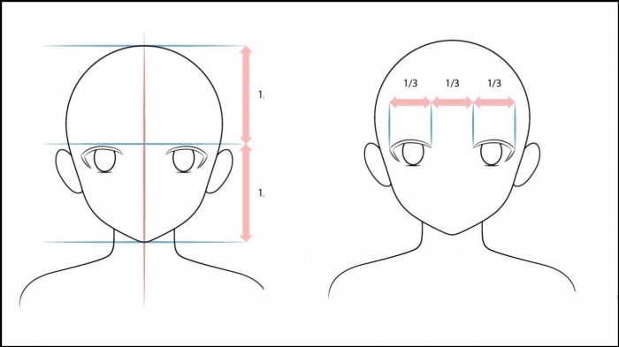 Vẽ đôi mắt phong cách anime nam ở trung tâm khuôn mặt.