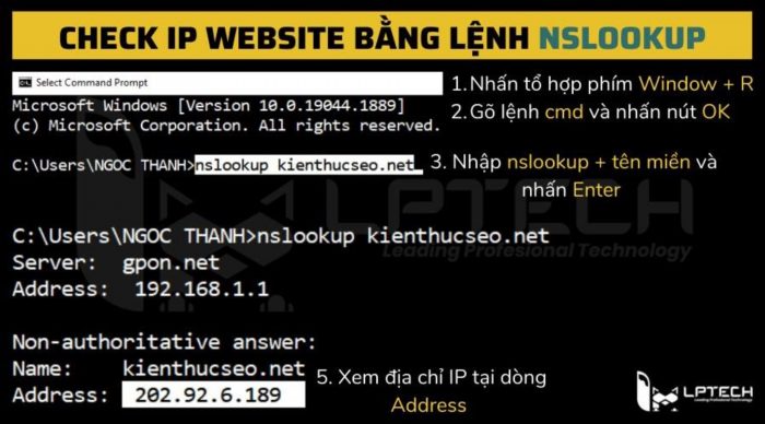Để check IP của một trang web bằng lệnh nslookup, bạn có thể thực hiện các bước sau:1. Mở cửa sổ Command Prompt trên máy tính của bạn.2. Gõ 