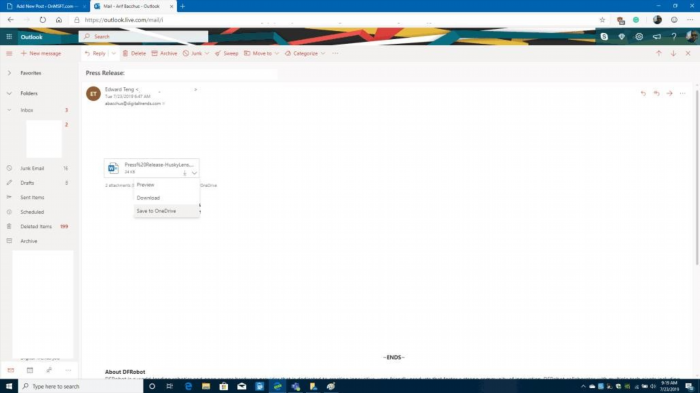 Lưu file đính kèm email trên Outlook vào OneDrive