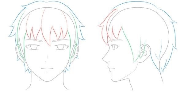 Phân chia thành ba phần khác nhau để tạo kiểu tóc cho nhân vật anime.