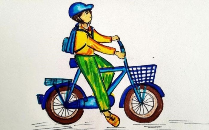 Vẽ học sinh đi xe đạp để khuyến khích sự rèn luyện thể chất và tạo ra một cảnh tượng vui nhộn và hoạt bát trong bức tranh.