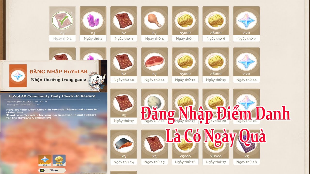 Đăng Nhập Genshin Impact điểm Danh Nhận Quà