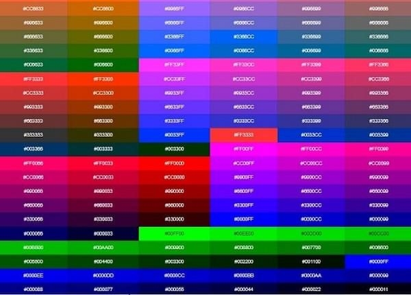 Bảng mã màu FF chứa đủ tất cả các màu.