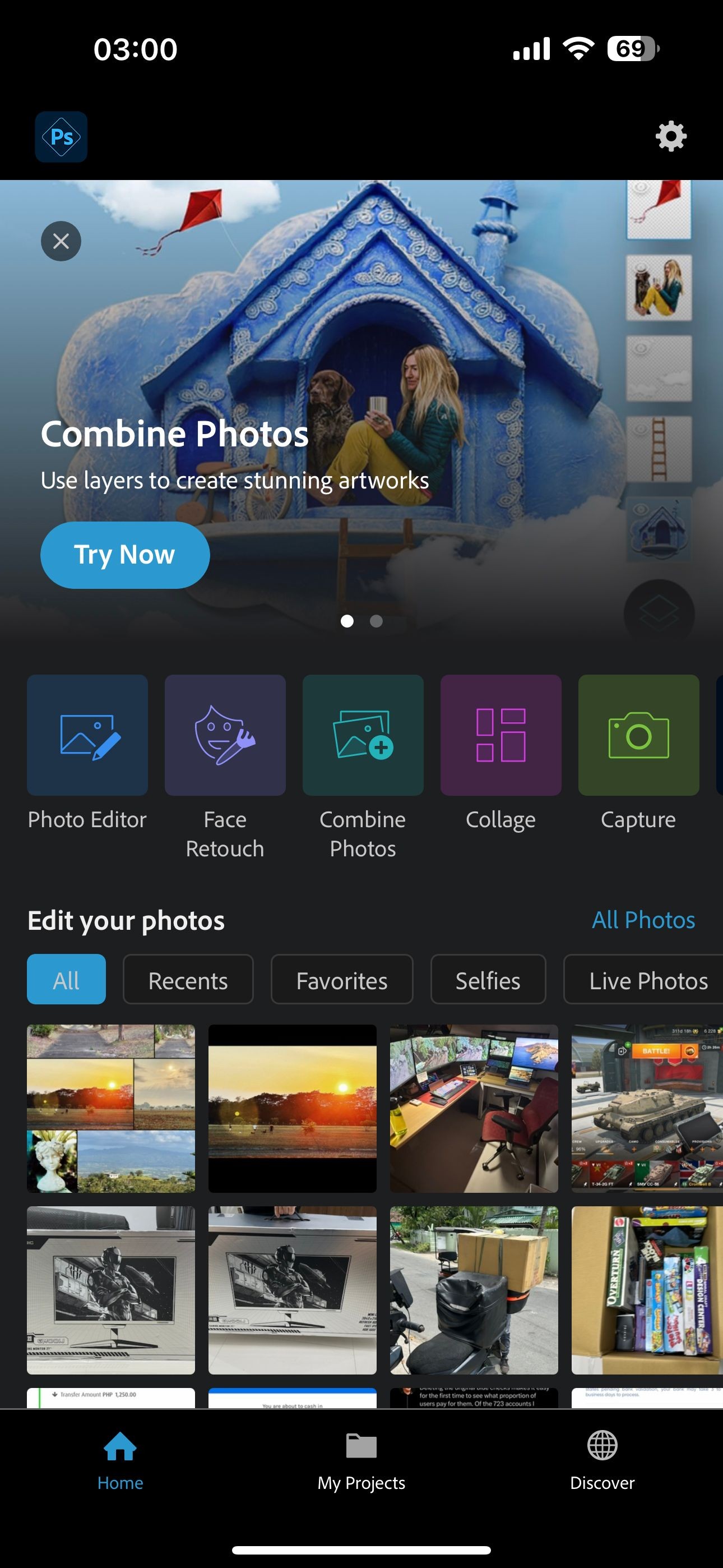 Adobe Photoshop Express trang chủ
