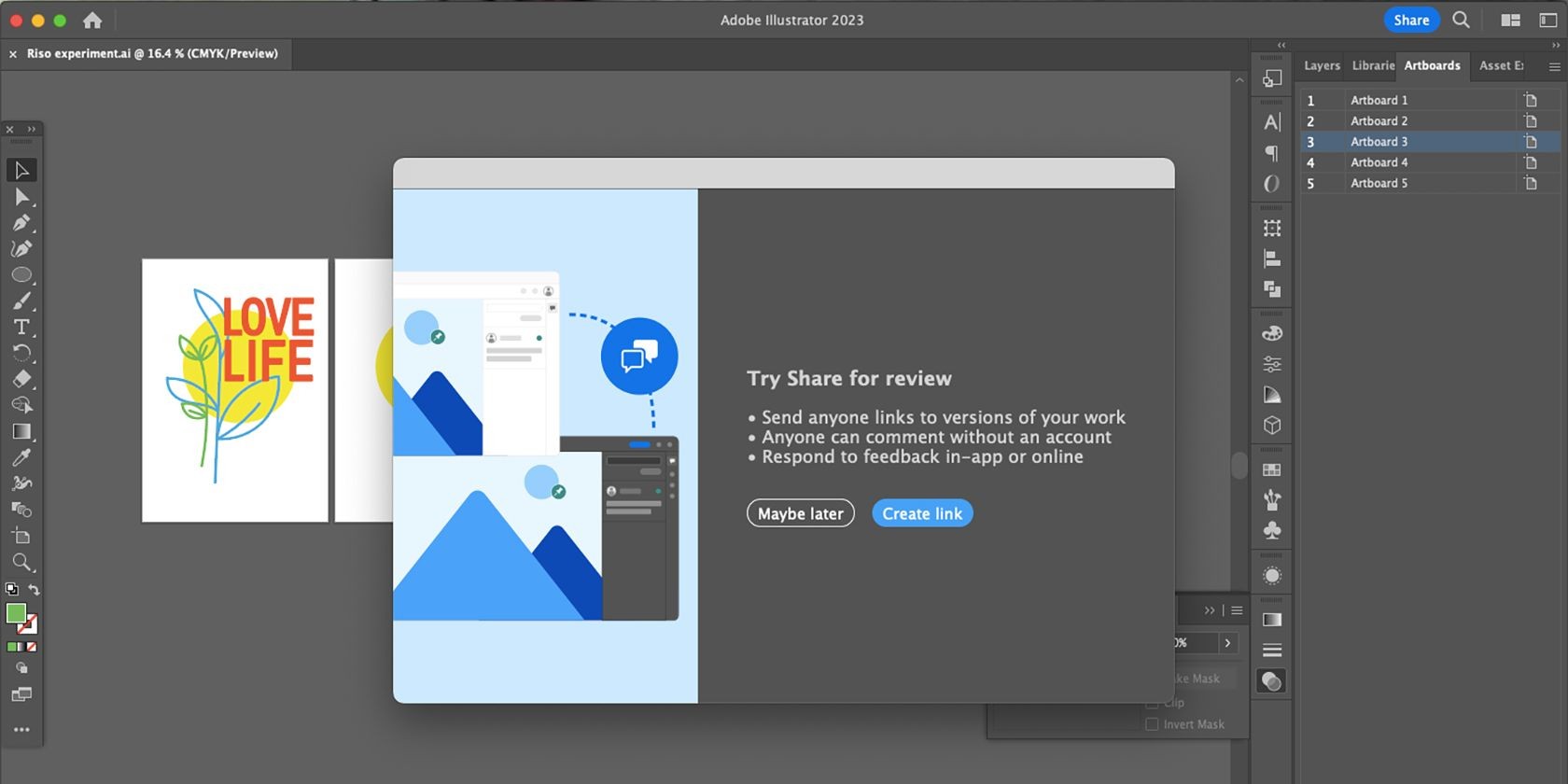 Adobe Share for Review menu.