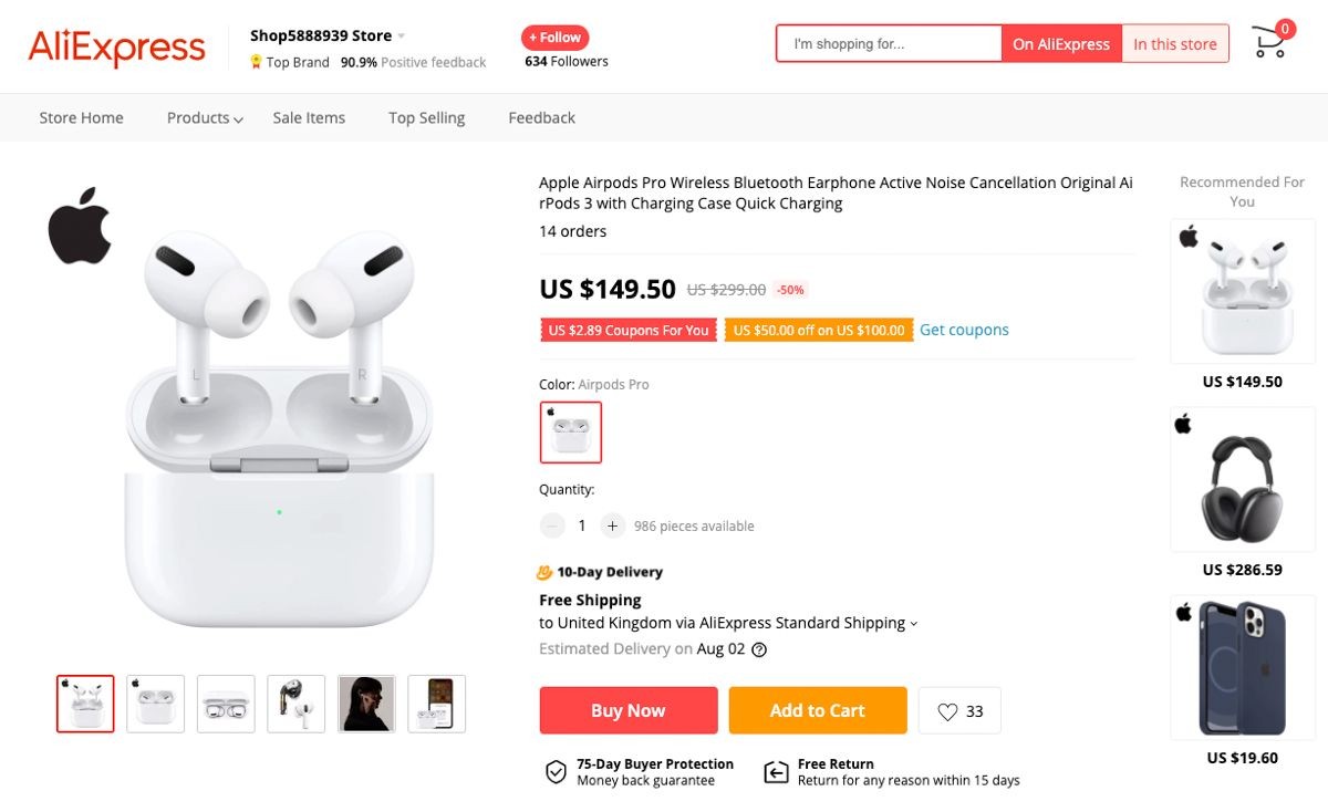 AirPods giả trên AliExpress