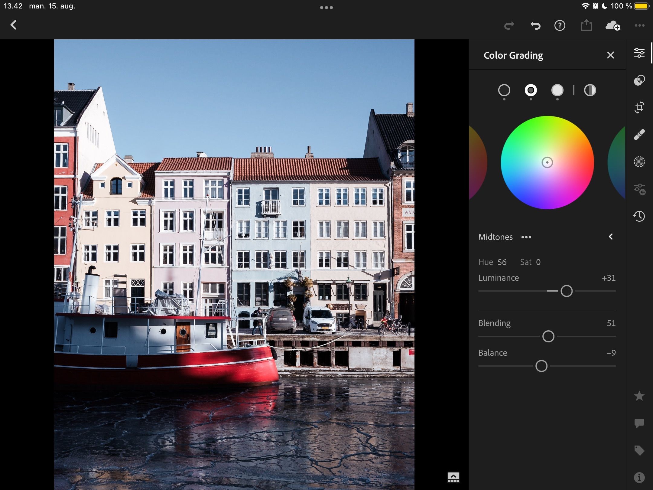 Ảnh chụp màn hình Bánh Xe Điều Chỉnh Màu Sắc trong Lightroom