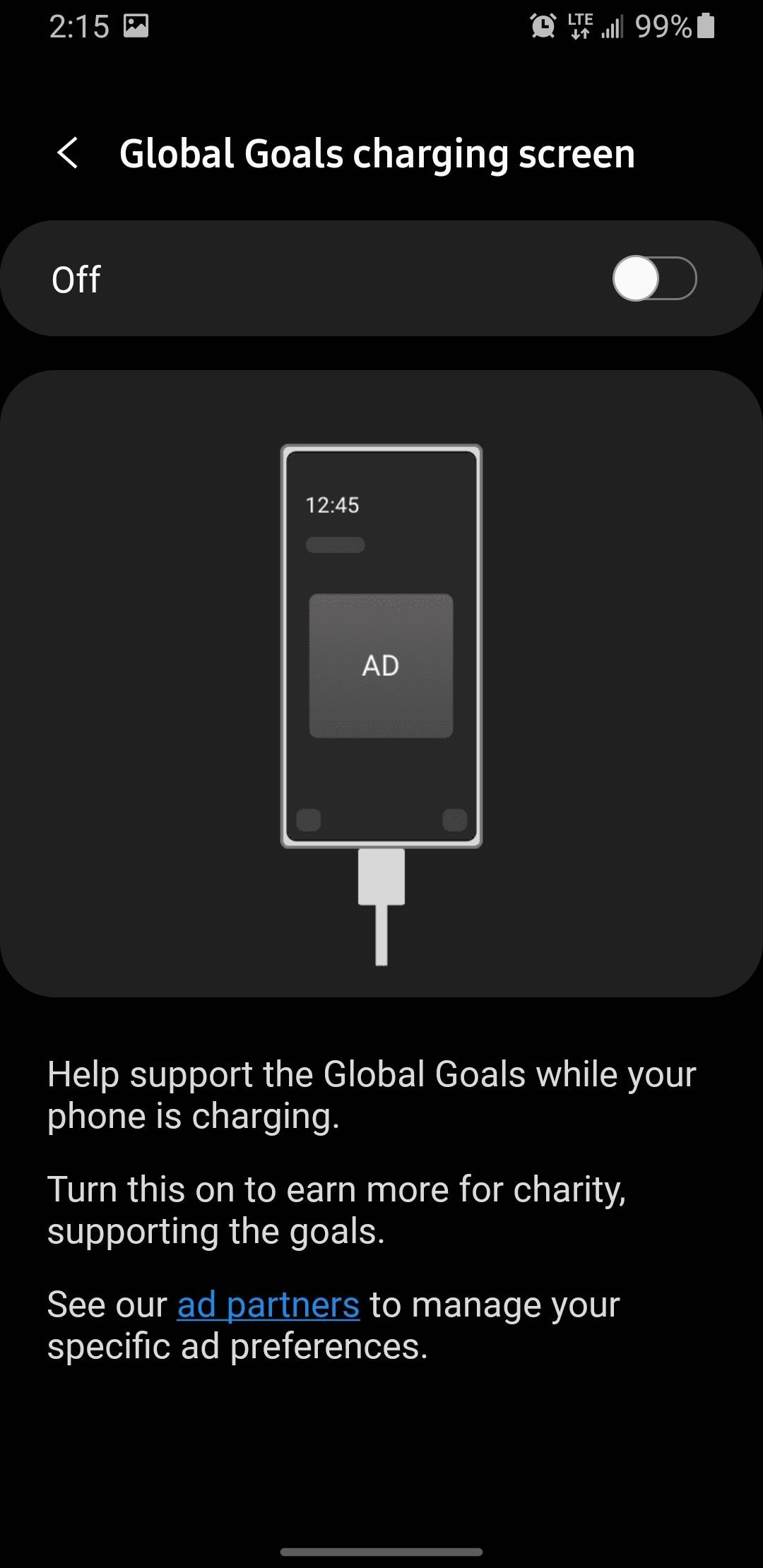 Ảnh chụp màn hình cài đặt màn hình sạc Samsung Global Goals