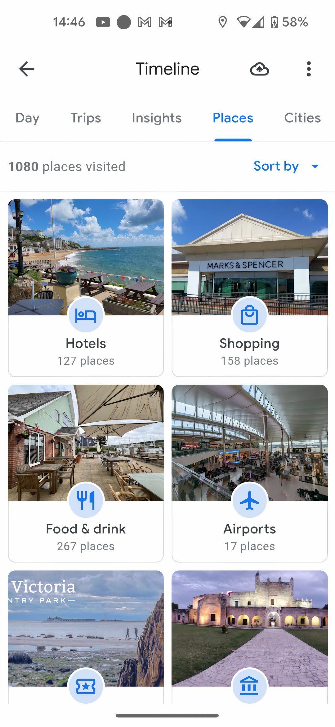 Ảnh chụp màn hình của Google Maps Places Timeline.