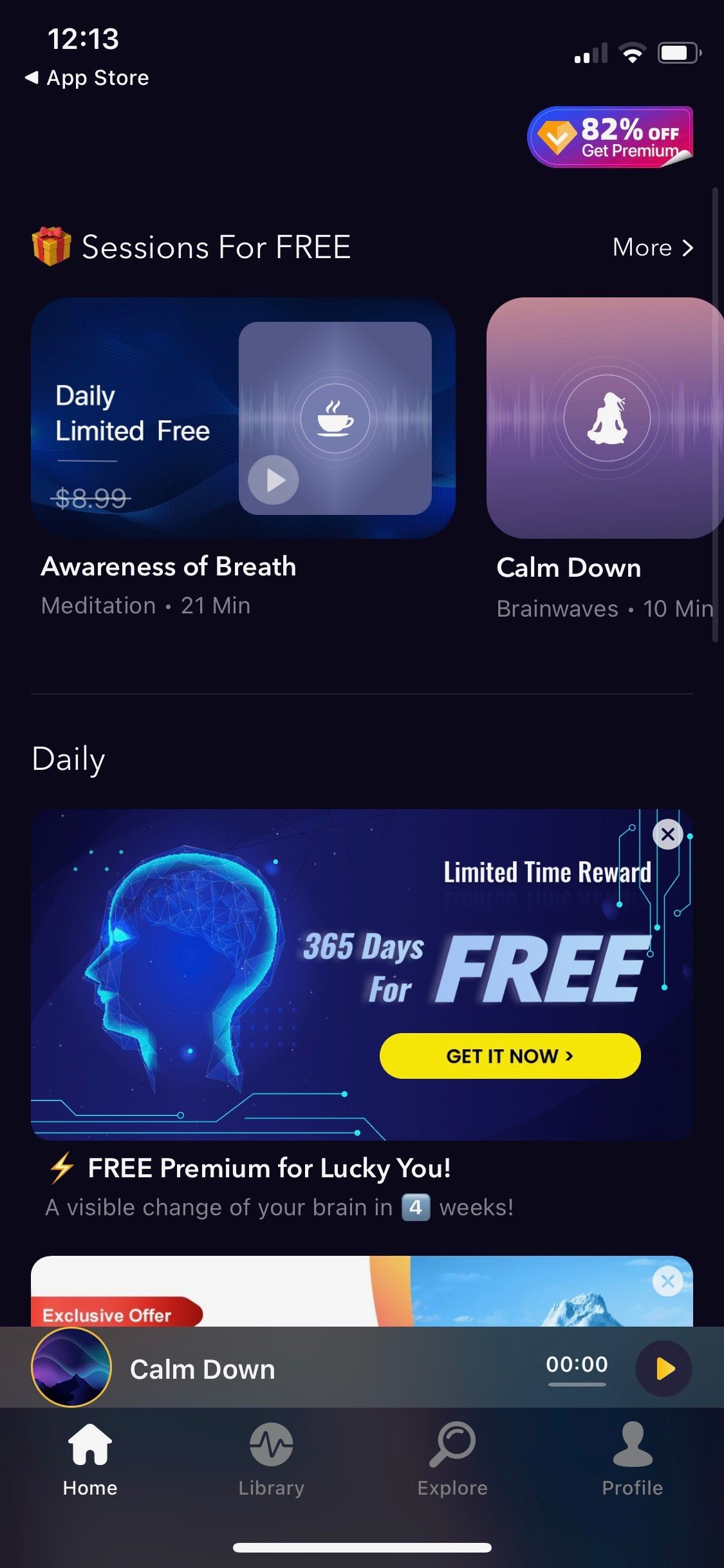 Ảnh chụp màn hình của ứng dụng Brainwaves tab chính