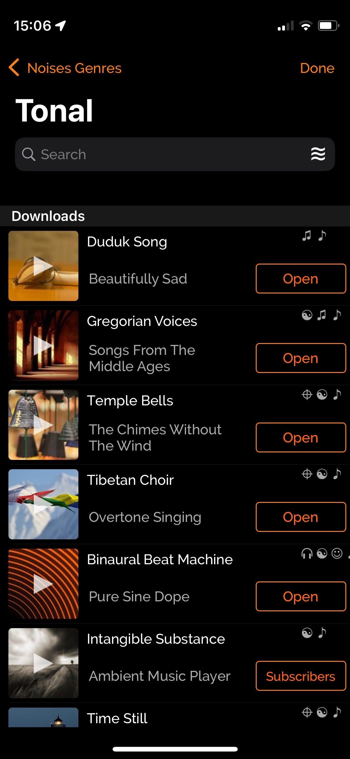 Ảnh chụp màn hình của ứng dụng myNoise menu Tonal