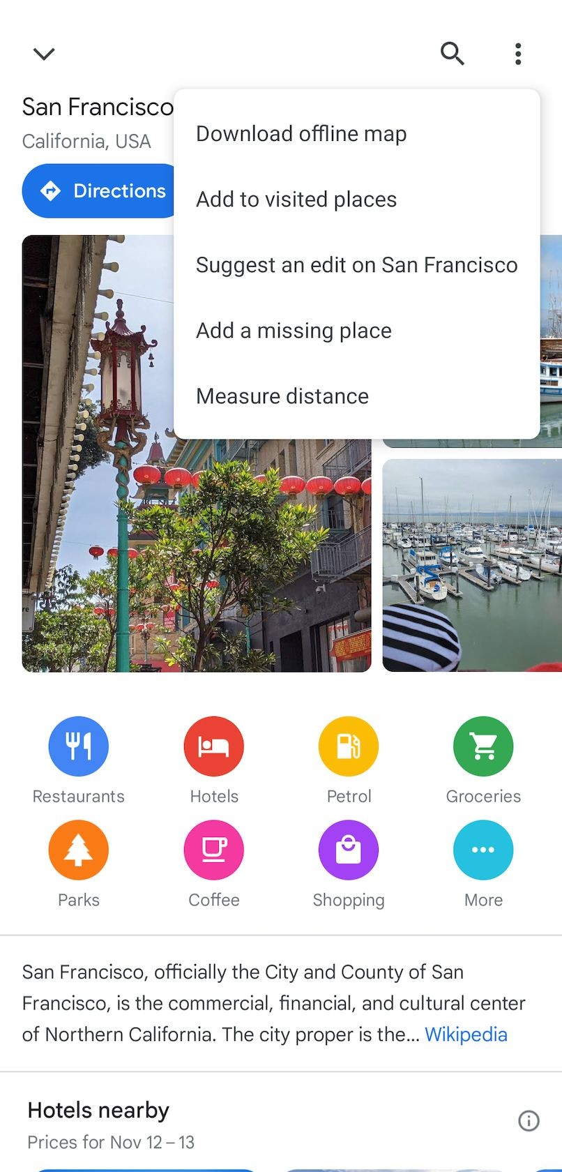 Ảnh chụp màn hình của việc tải bản đồ ngoại tuyến trong Google Maps