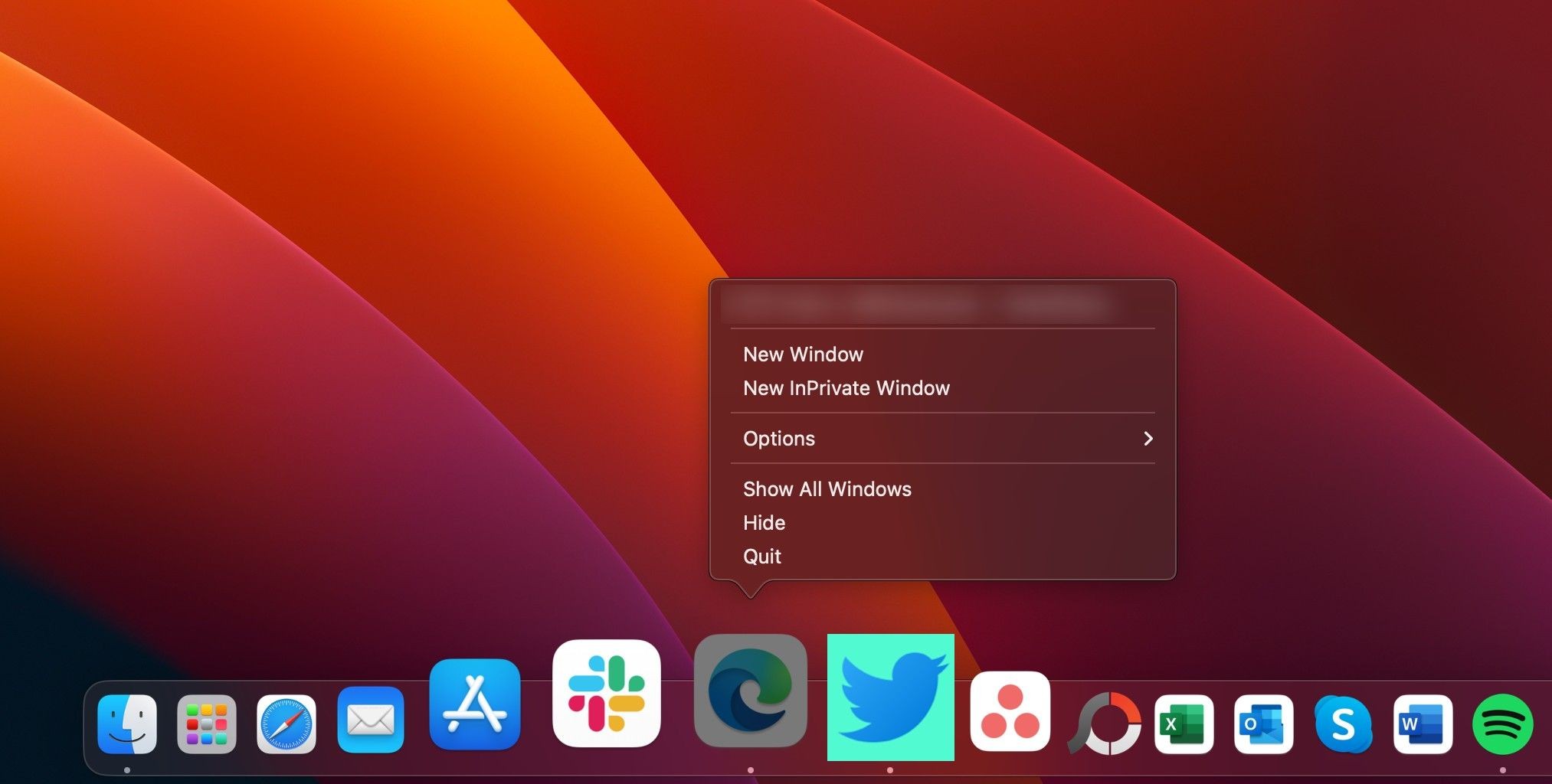 Ảnh chụp màn hình hiển thị menu ngữ cảnh của Dock trên macOS