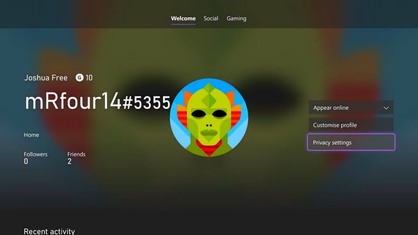 Ảnh chụp màn hình menu chính của hồ sơ Xbox trên Xbox Series X