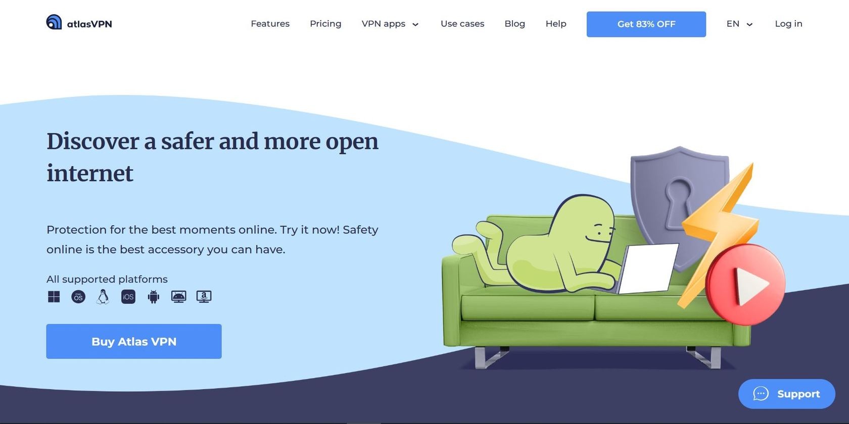 Ảnh chụp màn hình trang chủ Atlas VPN