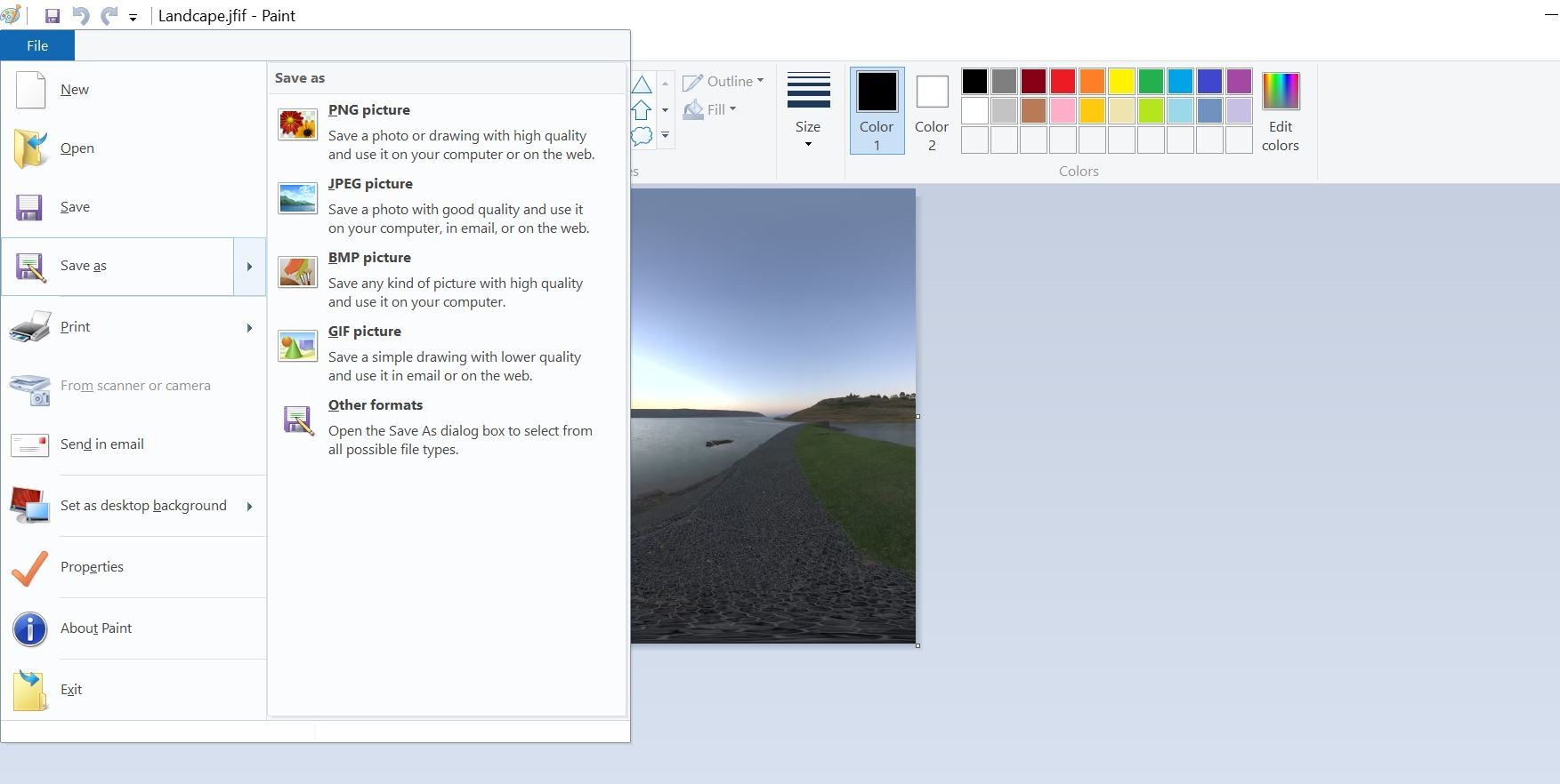 Ảnh chụp màn hình trang Lưu Dưới Dạng trên Microsoft Paint