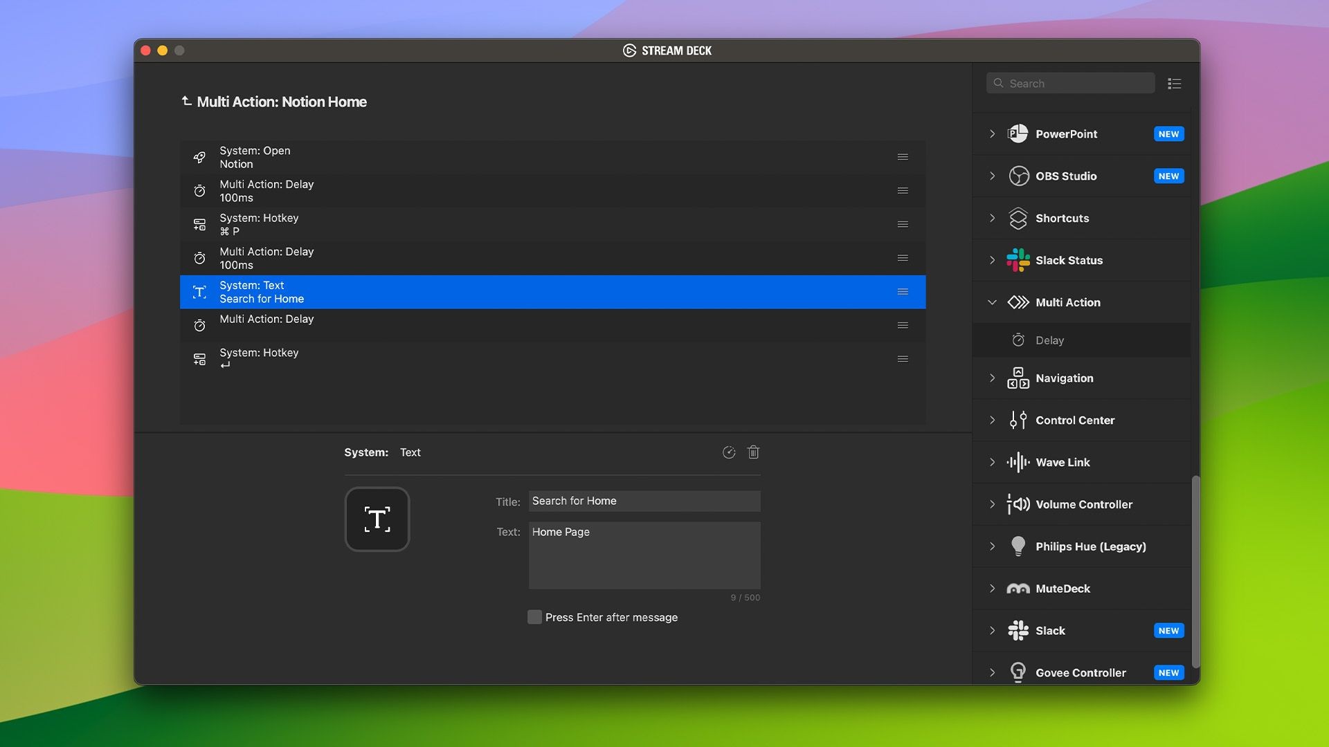 Ảnh chụp màn hình ví dụ về Multi Action của Stream Deck