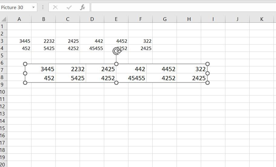 Ảnh chụp phạm vi dữ liệu được chụp bằng Excel