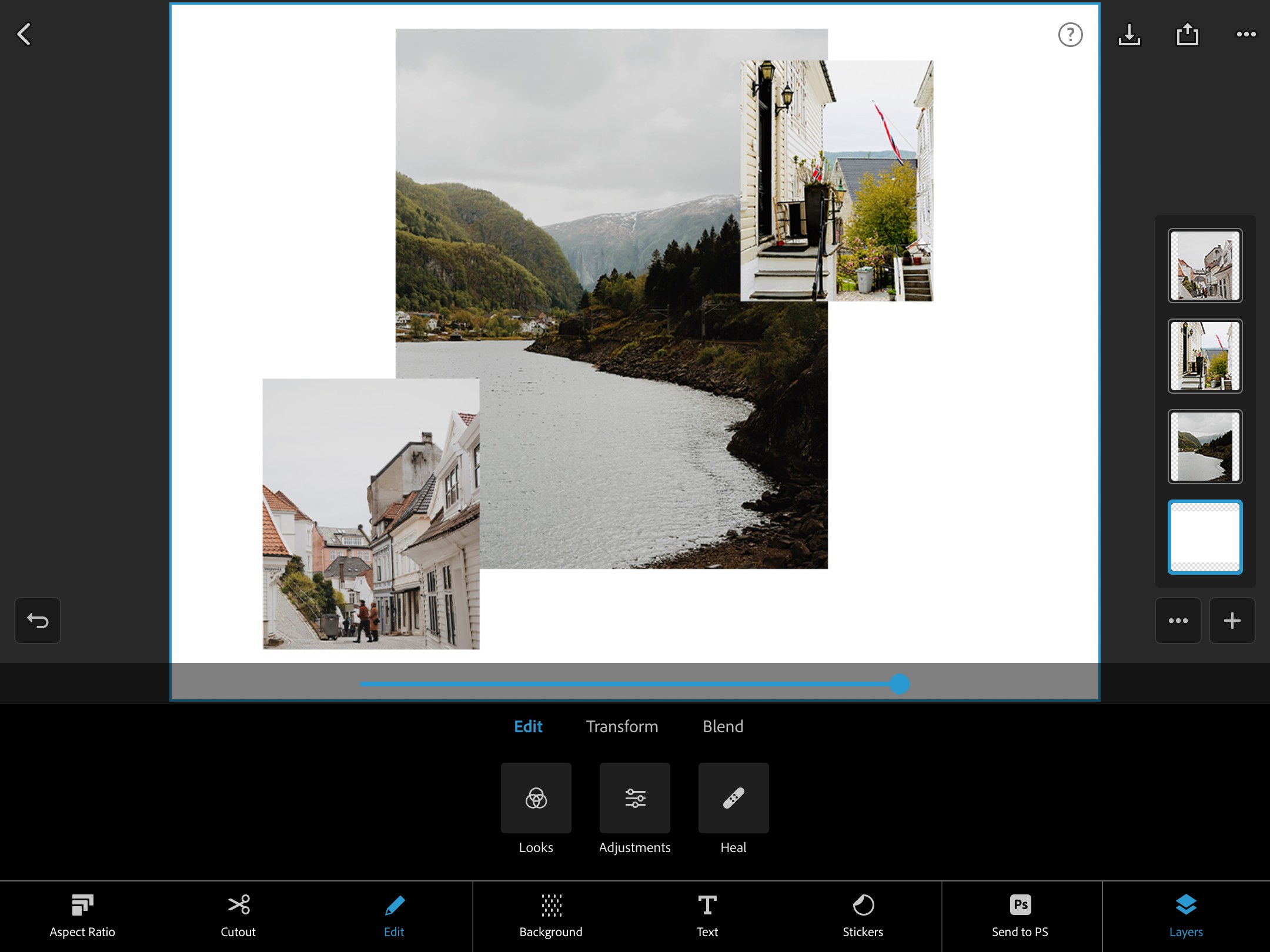 Ảnh hiển thị các bức ảnh đã được thêm vào các bức ảnh khác trong Photoshop Express