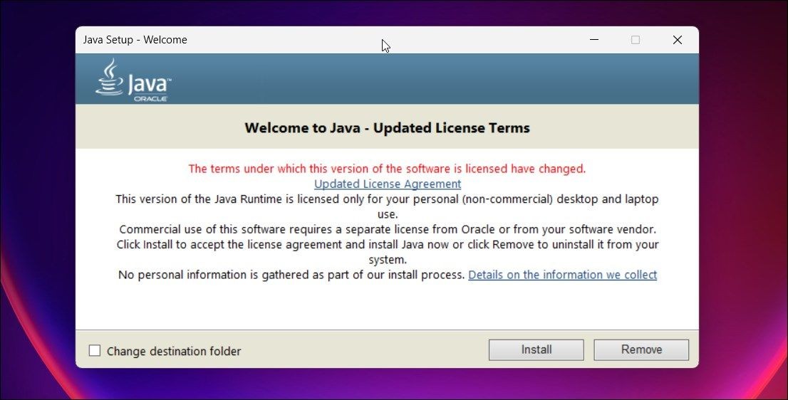 Ảnh minh họa cài đặt Java Runtime Environment trên Windows