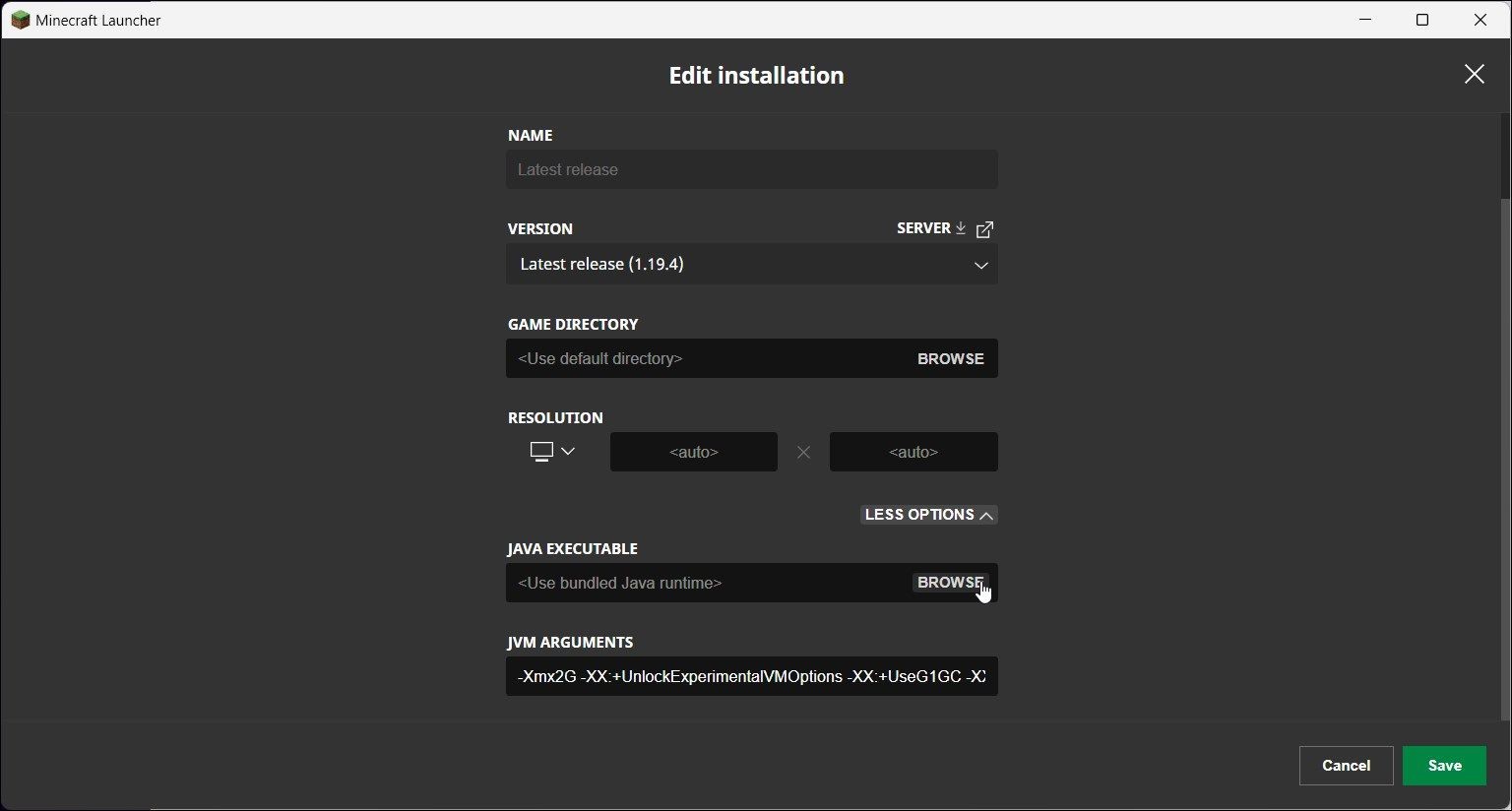 Ảnh minh họa duyệt đường dẫn thực thi Java trong Minecraft Launcher trên Windows