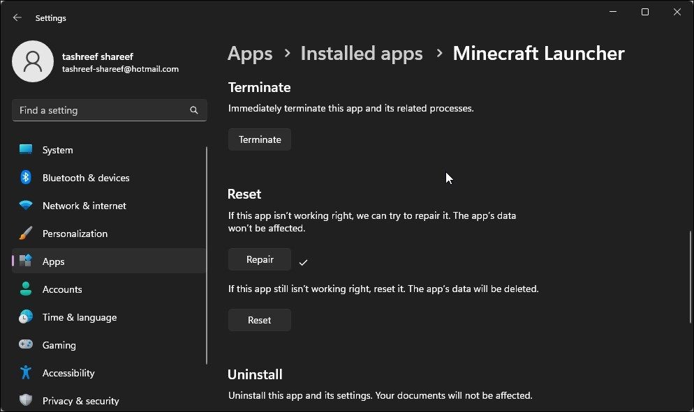 Ảnh minh họa sửa chữa Minecraft Launcher trên Windows 11
