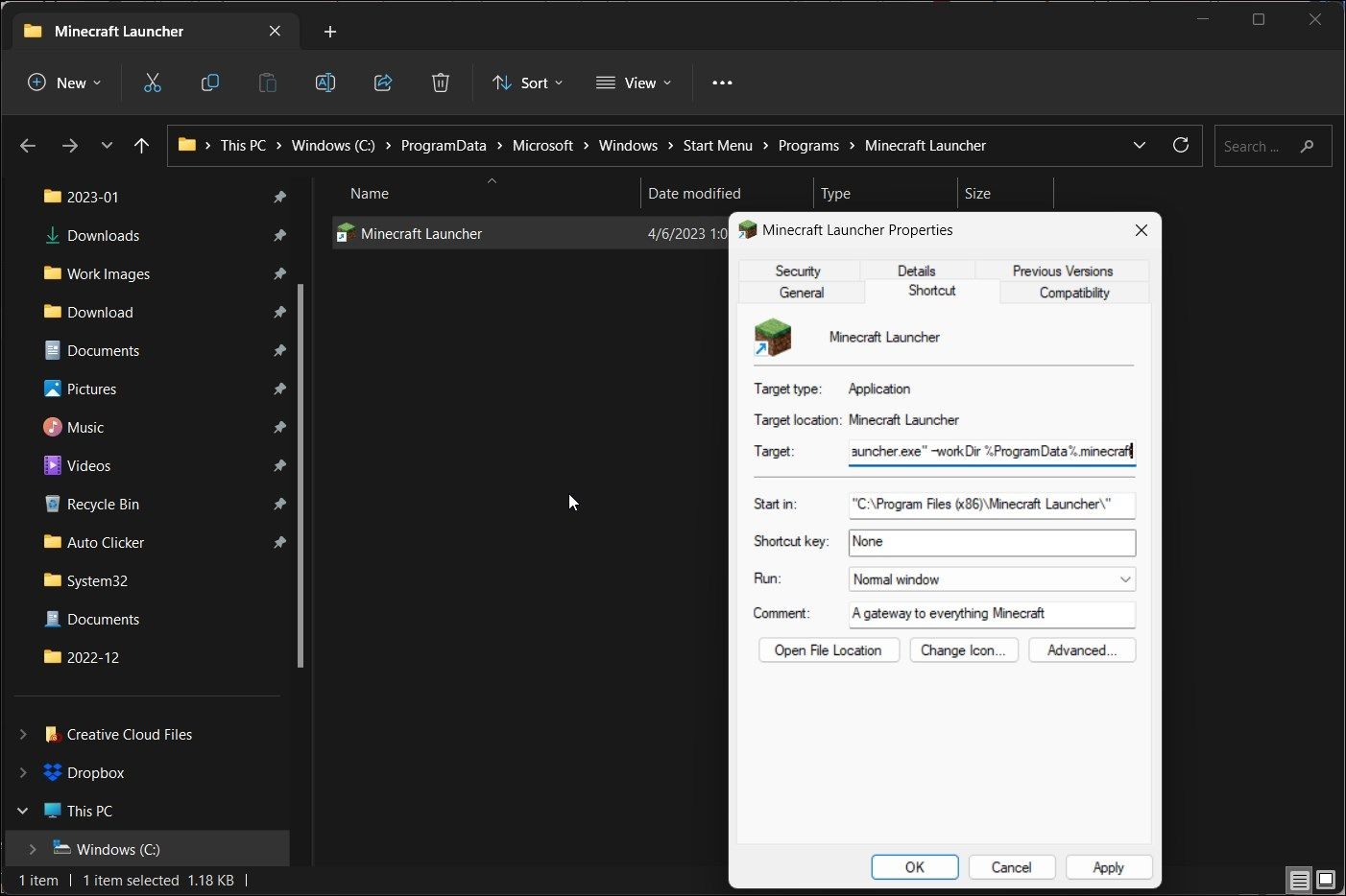 Ảnh minh họa thay đổi đường dẫn file của Minecraft Launcher
