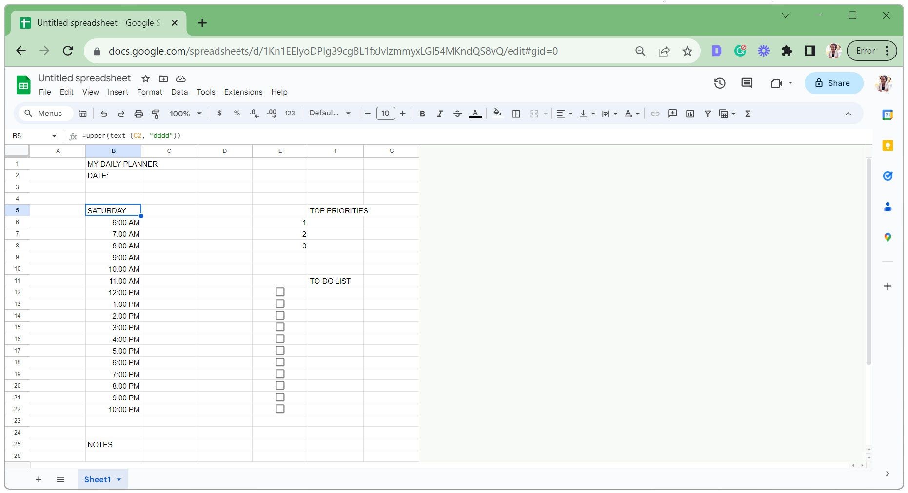 Áp dụng công thức để trích xuất tên ngày trong tuần từ ngày trong Google Sheets