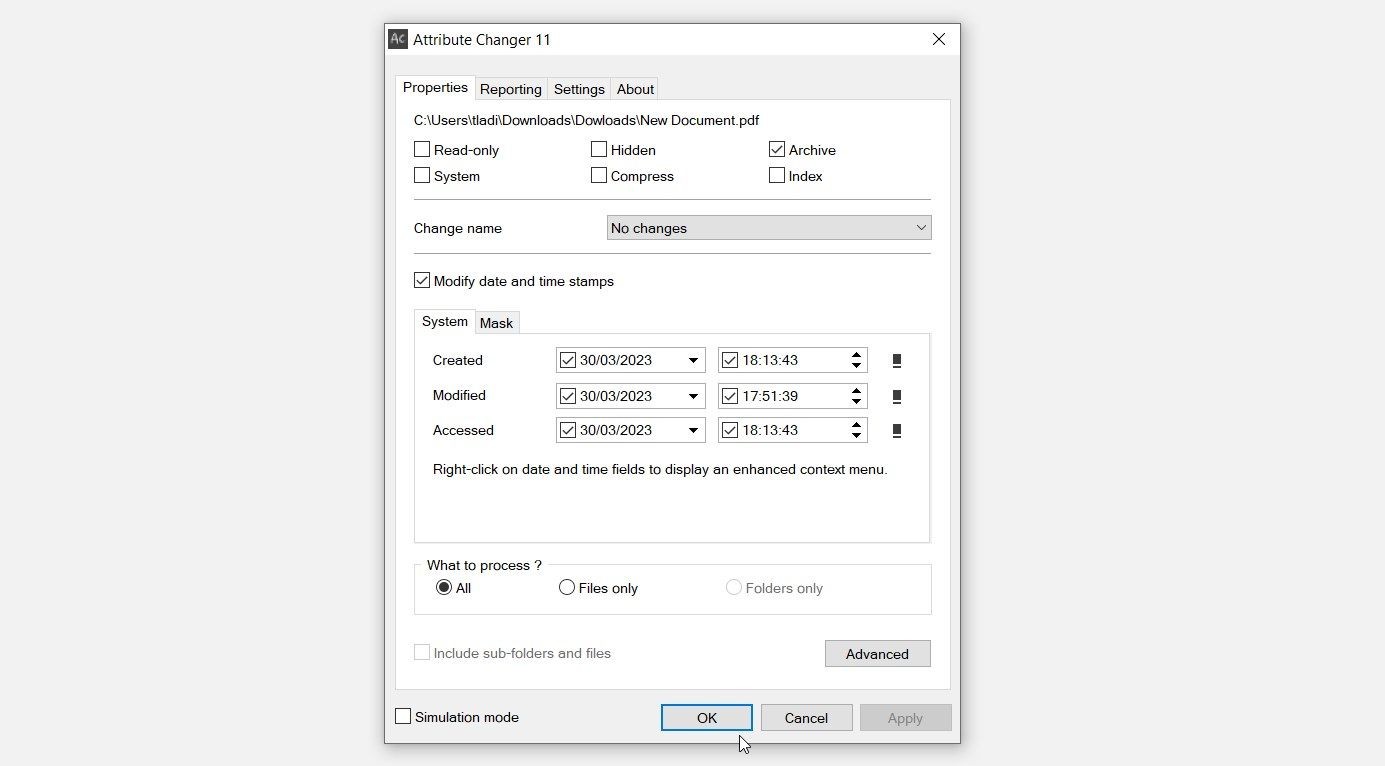 Attribute Changer trên Windows