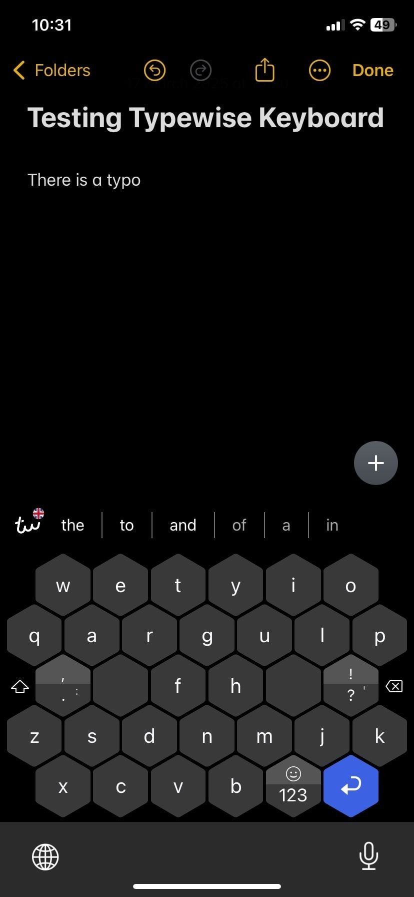 Bàn phím Typewise hiển thị từ gợi ý