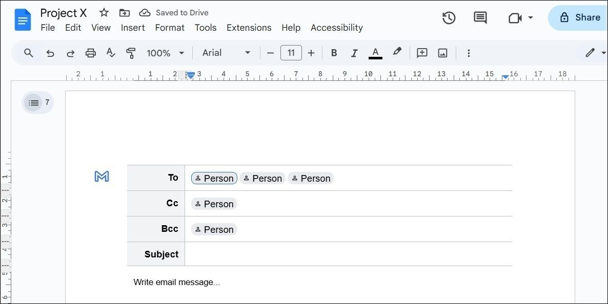 Bản thảo email trong tài liệu Google Docs