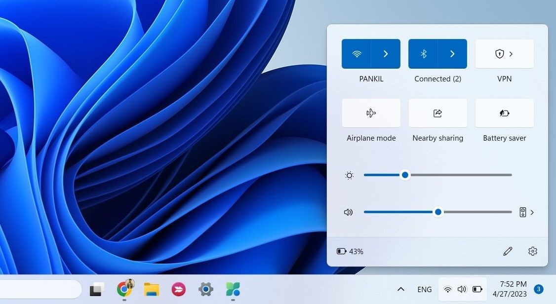 Bảng Cài đặt Nhanh trên Windows 11