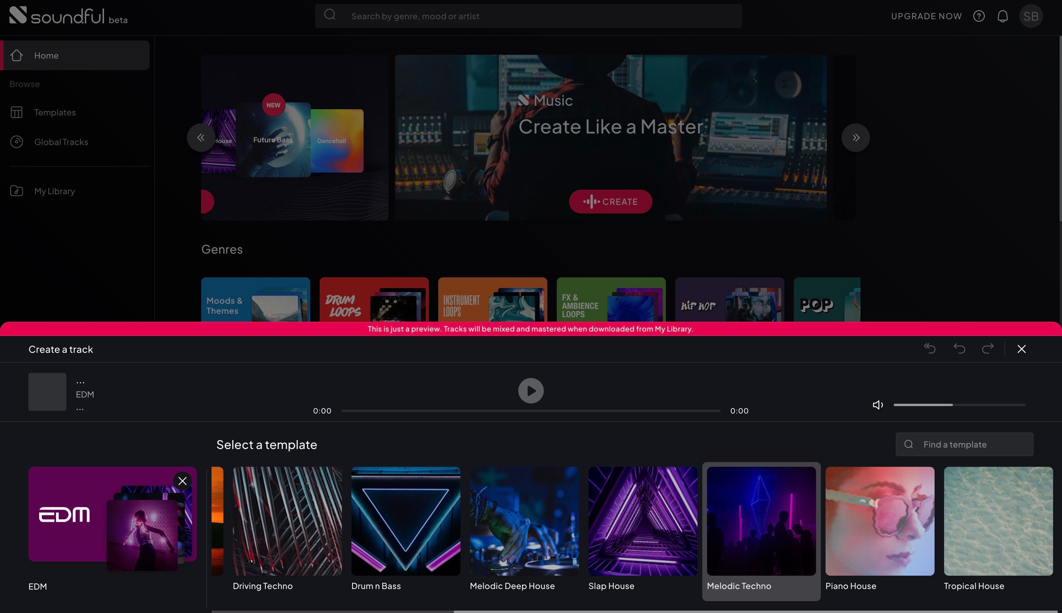 Bảng điều khiển các mẫu EDM trên Soundful